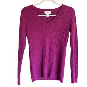 Loft Magenta Pink Purple Acrylic Cable Knit Long Sleeve Sweater Size SP Cozy